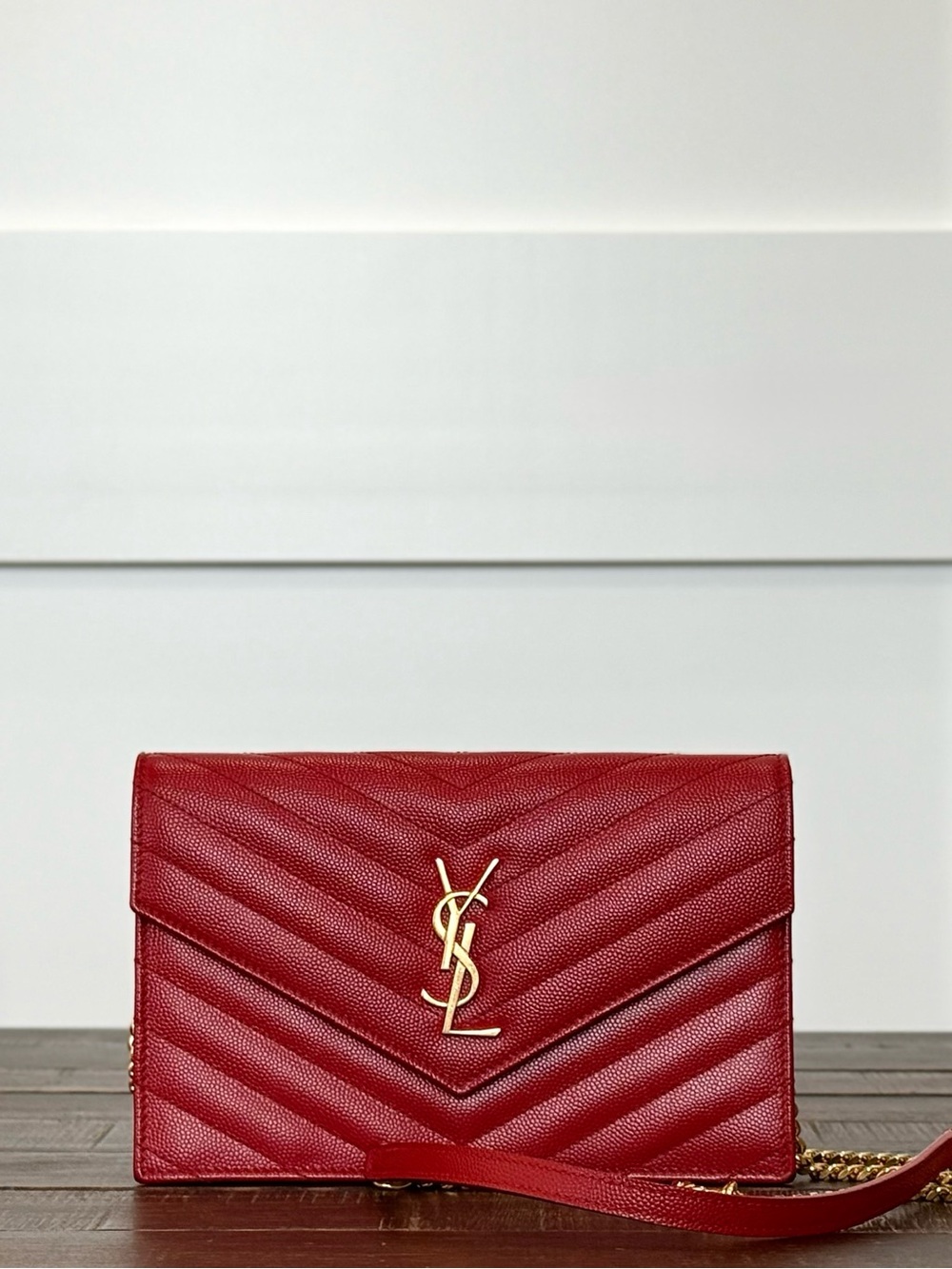 Saint Laurent Red Quilted Leather YSL Envelope Crossbody